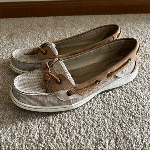 Sperry Leather & Fabric Taupe Boat Shoe 8